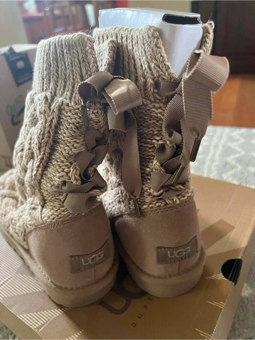 Women's UGG Knit Cable Ankle Boots - Tan